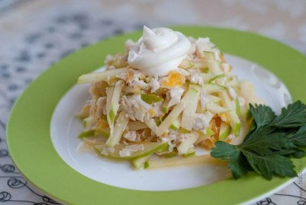 Куриный салат с ананасами и яблоками — простой светлый баланс вкусов