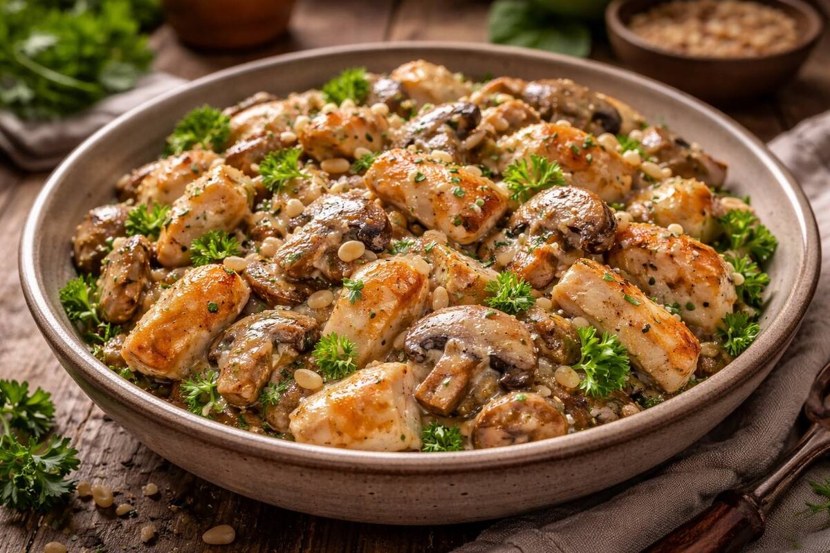 Тёплый салат с курицей и грибами: идеальное зимнее угощение