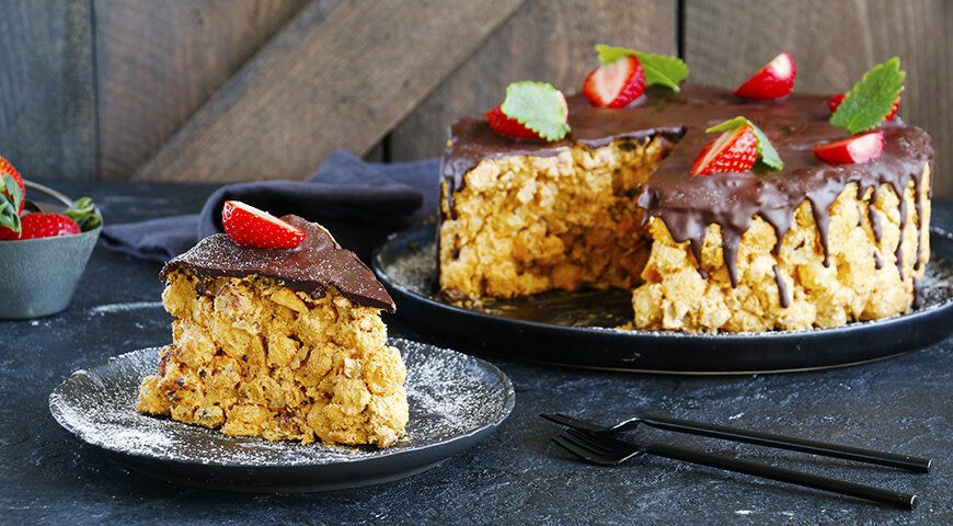 Не забытый вкус детства: торт из кукурузных палочек со сгущенкой