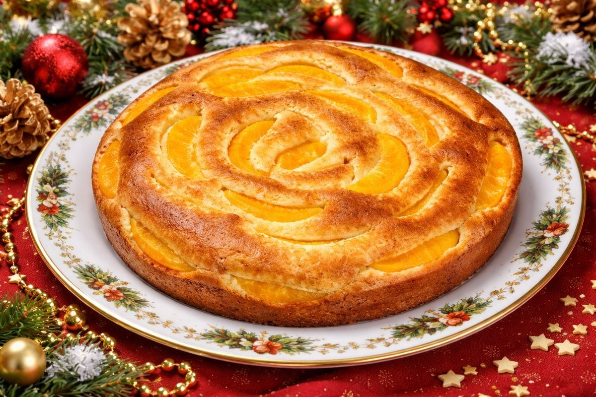 Нежный и сочный пирог с консервированными персиками
